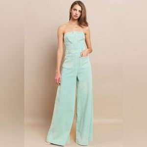 NEW!! WIDE LEG MINERAL ACID WASH TUBE TOP DENIM JUMPSUIT